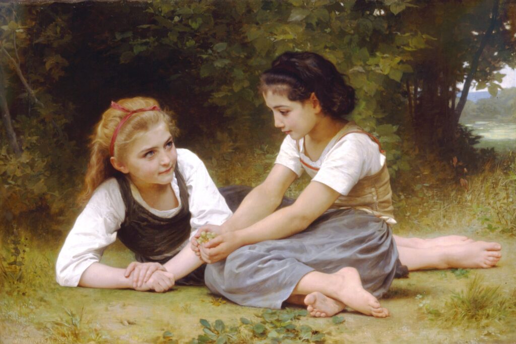 木の実を集める少女たち